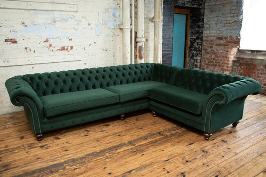 Woodstock Corner Chesterfield Sofa Available in all sizes and fabrics | Bespoke sizes available.